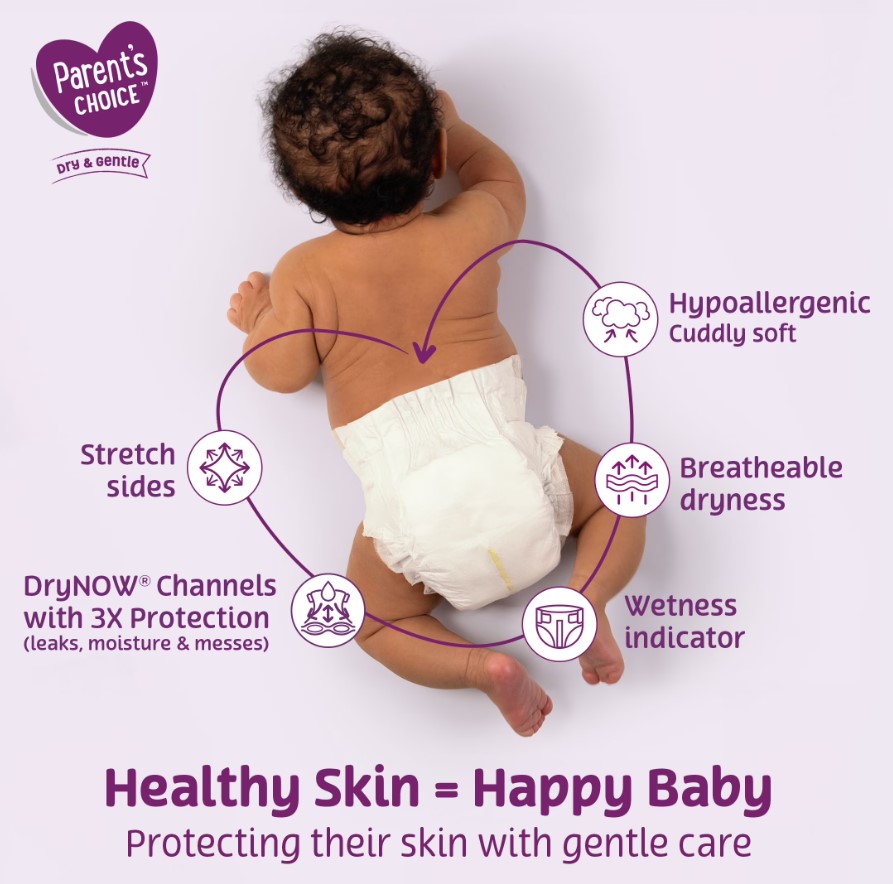 Parents choice diapers with wetness indicator stripe